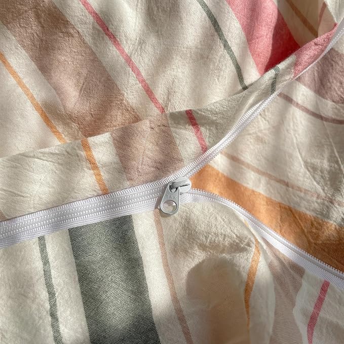 VM VOUGEMARKET Multicolor Striped Duvet Cover Set King Washed Cotton Bedding Stripes Duvet Cover with 2 Pillowcases for Girls Women(Orange/Pink/Green/Coffee)