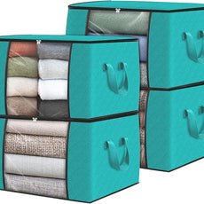 Fab totes Storage Bags,Clothes Blanket Storage Bins Foldable Closet Organizers with Reinforced Handle for Home Dorm Storage and Organization,Fabric Bags for Organizing Sheets,Clothing (Green,4 Pack)