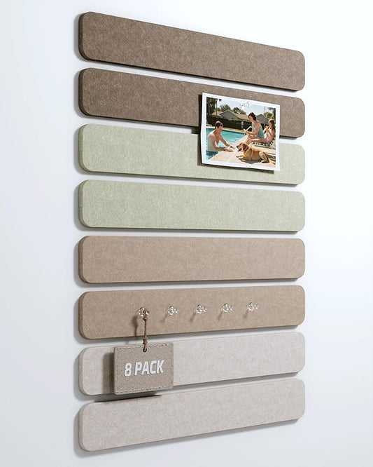 Cork Board Alternative Felt Strip Board 8-Pack 13"x2", Office Pin Board with 50 Push Pins, Adhesive Install for Bedroom Door & Home Office(Linen Dusk)