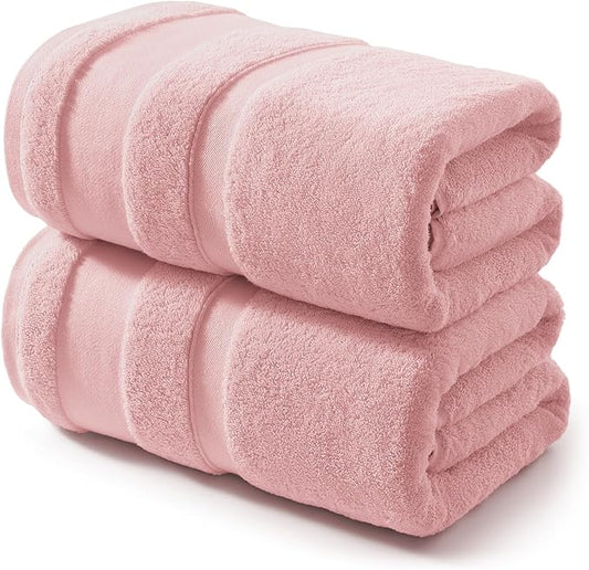 REDKISS 100% Cotton Bath Towels Set of 2, Extra Large Bath Sheets 35 X 70 Inches, 800 GSM, Quick Dry, Ultra Soft & Super Absorbent Bathroom Towel Sets for Bathroom, Gym, Spa, Pool & Hotel, Pink