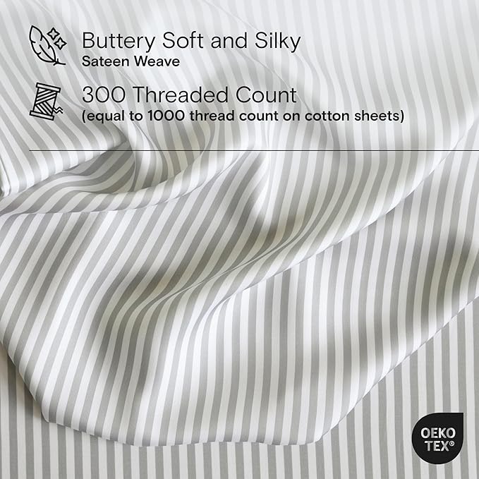 DOZ Duvet Cover Set, 100% Viscose derived from Bamboo, Organically Grown, Buttery Soft, Cooling Duvet Covers, High GSM, 1 Duvet Cover and 1 Pillowcase, 70"x90" (Stripe, Twin/Twin XL)