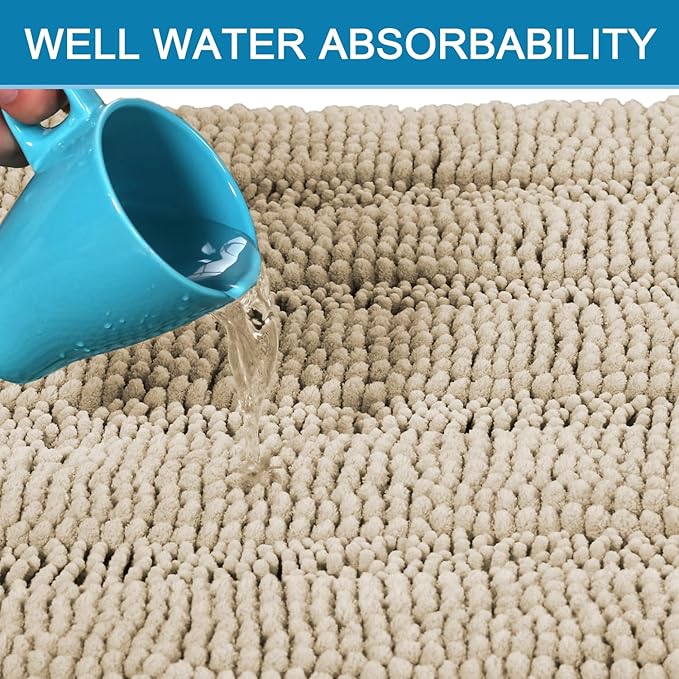 H.VERSAILTEX Bath Mats for Bathroom Non Slip Thick Chenille Striped Bath Rug Absorbent Fluffy Soft Shaggy Rugs Washable Dry Fast Plush Mats for Indoor, Bath Room, Tub - 20" x 32", Fog