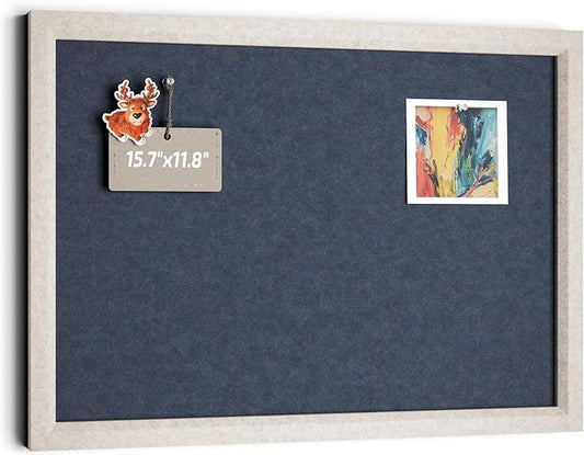 Felt Cork Board Alternative, Felt Bulletin Board 16" x 12" Oatmeal Frame with 8 Adhesive Tabs, Pin Board for Home Office, Classroom, Entryway, Kitchen Wall Decor—Navy Blue