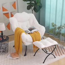 Tiita Lazy Chair with Ottoman, Modern Large Accent Lounge Armchair, Comfy Leisure Sofa Reading Chair with Footrest for Bedroom, Living Room, Dorm Rooms, Garden and Courtyard, Plush White