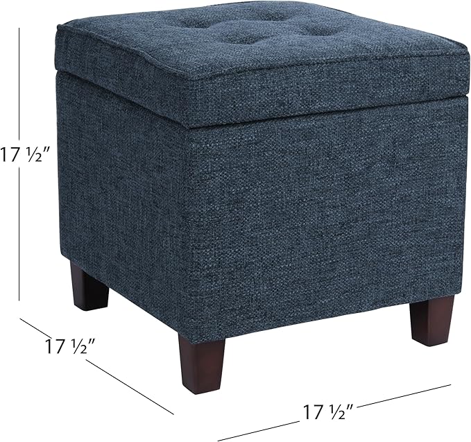 HomePop Square Tufted Storage Ottoman - Textured Navy, Small