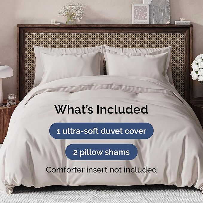 Duvet Cover King Size Set - Extra Soft King Size Duvet Cover 104 x 90 with 2 Pillow Shams - Hotel Luxury Easy Care and Fade Free w/Zipper Closures & Ties - Comfy Breathable Bedding Set (Light Grey)