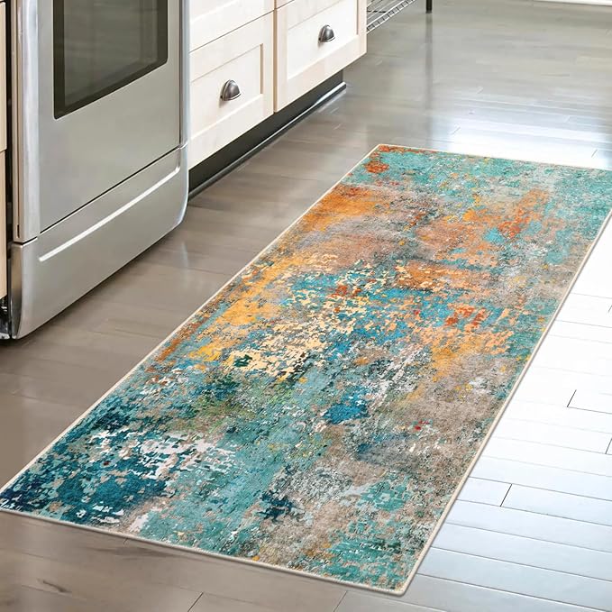 Lahome Modern Abstract Runner Rug - 2x4.3 Washable Hallway Rug Runner Soft Bathroom Mat, Non Slip Indoor Throw Carpet Runner for Bedside Camper Basement Laundry Room Front Door, Rosy Clouds