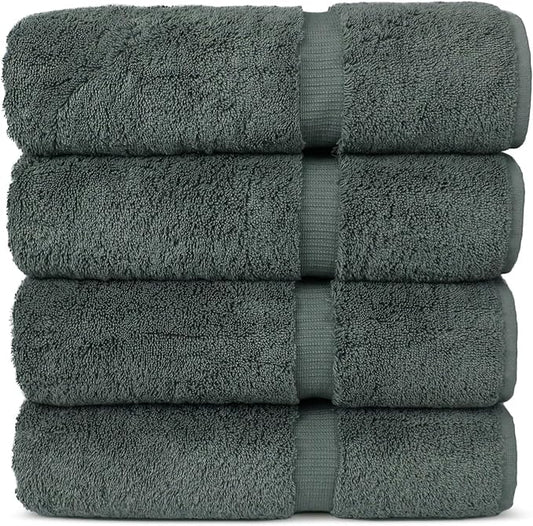 Chakir Turkish Linens 100% Cotton Premium Turkish Towels for Bathroom | 27'' x 54'' (4-Piece Bath Towels - Dark Gray)