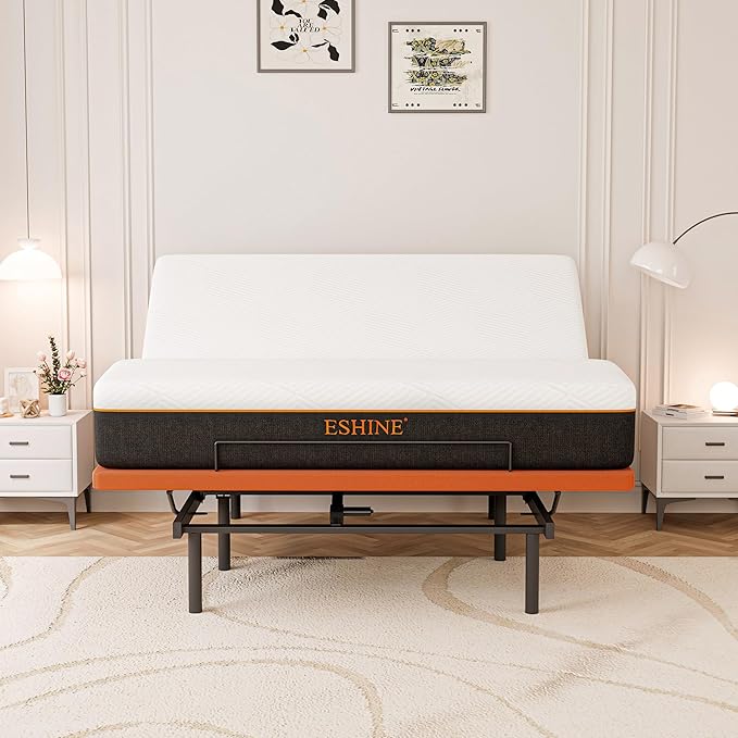 ESHINE Adjustable Bed Frame with Mattress + 12 Inch Memory Foam Mattress, Bluetooth APP Control, Wireless Remote, Zero Gravity, Anti Snore, King, Head and Foot Incline, 2000 Series