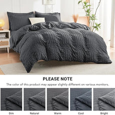 HYMOKEGE Queen Comforter Set Seersucker 7 Pieces, All Season Luxury Bed in a Bag for Bedroom, Bedding Set with Comforters, Sheets, Pillowcases & Shams, Dark Grey