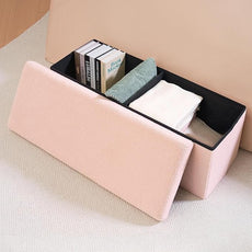 PINPLUS Storage Ottoman Bench Sherpa Foot Rest, Foldable Boucle Ottomans, Large Faux Teddy Fur Ottoman Storage Box Entryway Bench for Dorm, Pink, 43.3'' x 15'' x 15''