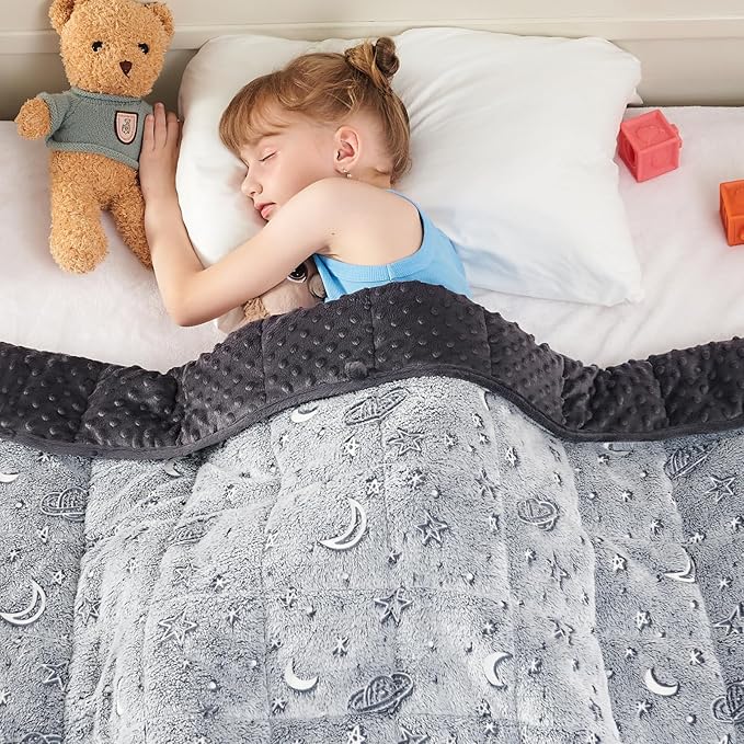 yescool Weighted Blanket 7 Pounds Weighted Lap Blanket, Glow in The Dark Star Heavy Blanket, Warm Minky Weighted Throw Blanket Gift for 60-80lbs, 40"x60"