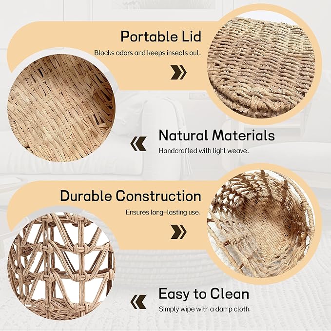 Jerry & Maggie Wicker Storage Basket & Laundry Hamper with Lid, Large Wicker Laundry Basket for Toy Storage & Blanket Organization, Laundry Room Organization Essentials, Woven Basket (2 Pack)