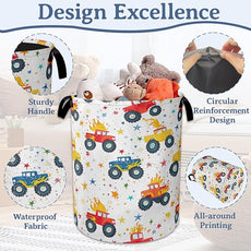 Cute Truck Laundry Basket,Foldable Oxford Cloth Laundry Hamper With Handle, 20.8
