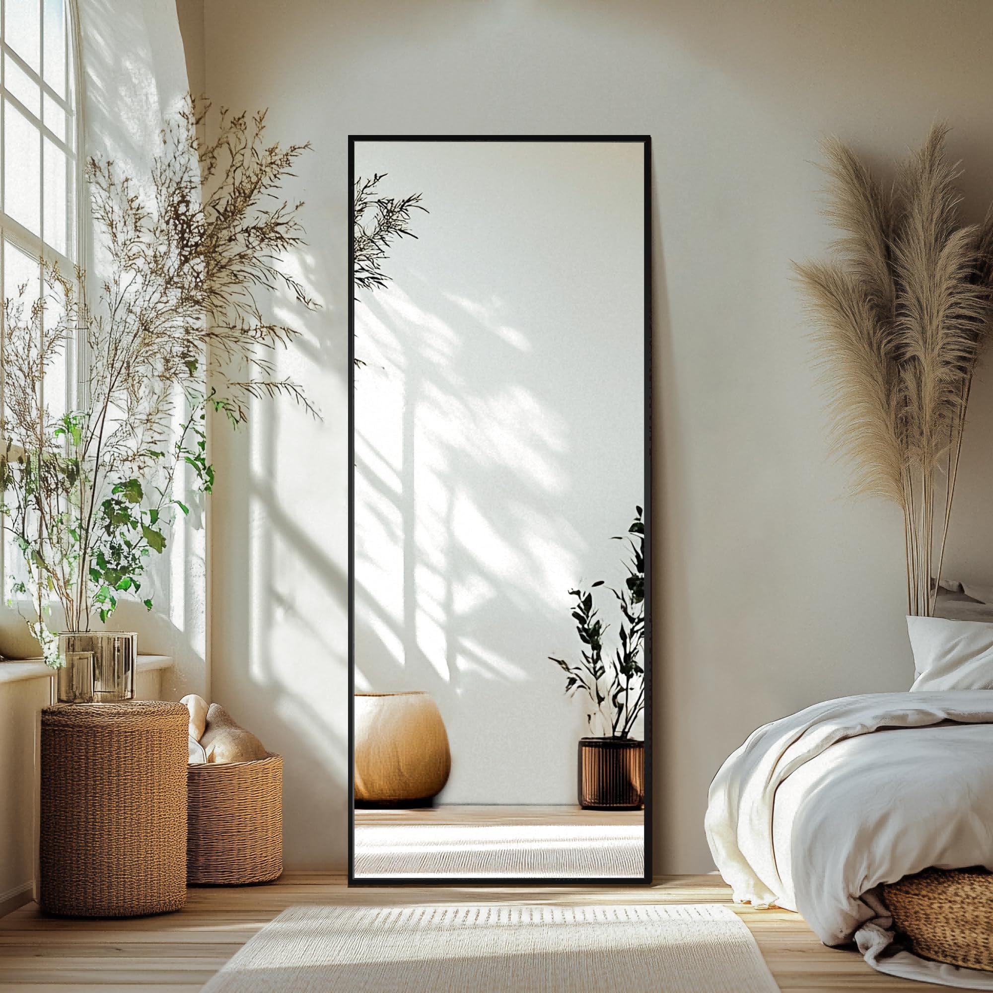Delma Wall Full Length Mirror,Standing Mirror Full Body,Large Floor for Wall Door Bedroom Bathroom Living Room with Aluminium Frame(with Stand,56x15-Black) Dormly
