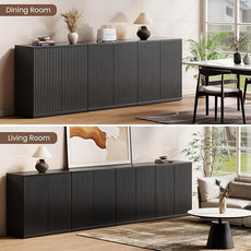 Fluted Buffet Cabinet Sideboard with Storage,Wooden Credenza with 2 Doors&Adjustable Shelve, Modern Accent Cabinets Coffee Bar Bookcase for Living Room,Kitchen Dining Room Entryway 15