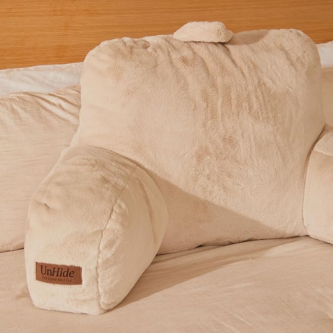 UnHide Squish Backrest Pillow - A Large Pillow with Arms for Sitting Up in Bed, Reading or Lounging - Removable, Washable Faux Fur Cover, Charcoal