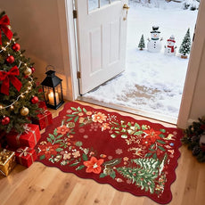 Lahome Floral Christmas Rug, 2x3 Kitchen Christmas Rugs for Entryway Ultra-Thin Washable Christmas Rugs Indoor, Red Door Mat Indoor Entrance Holiday Carpet for Entry Bedroom, Red