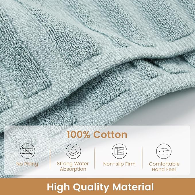 SEMAXE Bath Mat for Bathroom 2-Pack, 100% Cotton Non-Slip Mats [Not a Bathroom Rug], Super Absorbent and Soft Floor Towels, Machine Washable Shower Foot Towels, Aqua Blue