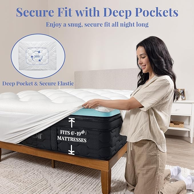 OhGeni Cooling 4 Inch Full Size Dual Layer Mattress Topper, 2 Inch Gel Memory Foam, 2 Inch Soft Pillow Top Pad, Bedroom Essentials Mattresses Cover, Extra Comfortable Sleep and Back Pain Relief