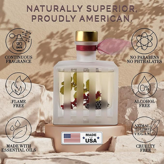 LOVSPA Reed Diffuser Set, Holiday Red Currant & Woods Scented Oil Diffuser with Sticks, Home Fragrance Accessories for Bathroom Shelf Decor, Aroma Diffusers for Home or Office Desk, USA Made