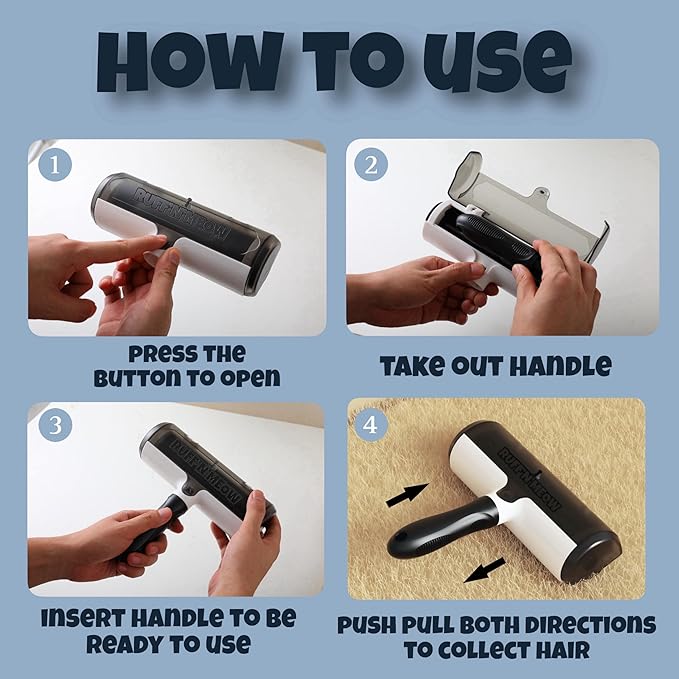 Ruff’N’Meow Pet Hair Remover Tool – Reusable Lint Roller for Dog & Cat Hair – Multi-Surface Fur Remover for Couch, Furniture, Carpet, Bedding & Car – Portable Pet Owner Essential – Built-in Fur Bin