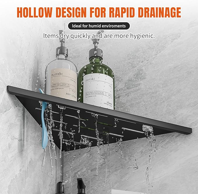 Corner Shower Shelf with Razor Hole, Modern Sturdy Shower Caddy, 10" 304 Stainless Steel Shower Organizers Bathroom Shelf for Tile Wall, No Drilling Grout Mount Shelf for Shower,Bathroom Accessories