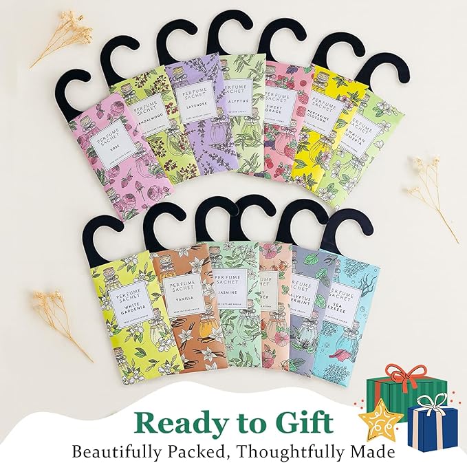 ROSE COTTAGE Large 12 Packs Cedar Wood Hanging Closet Deodorizer Air Freshener Long Lasting Scented Sachets Smell Goods for House