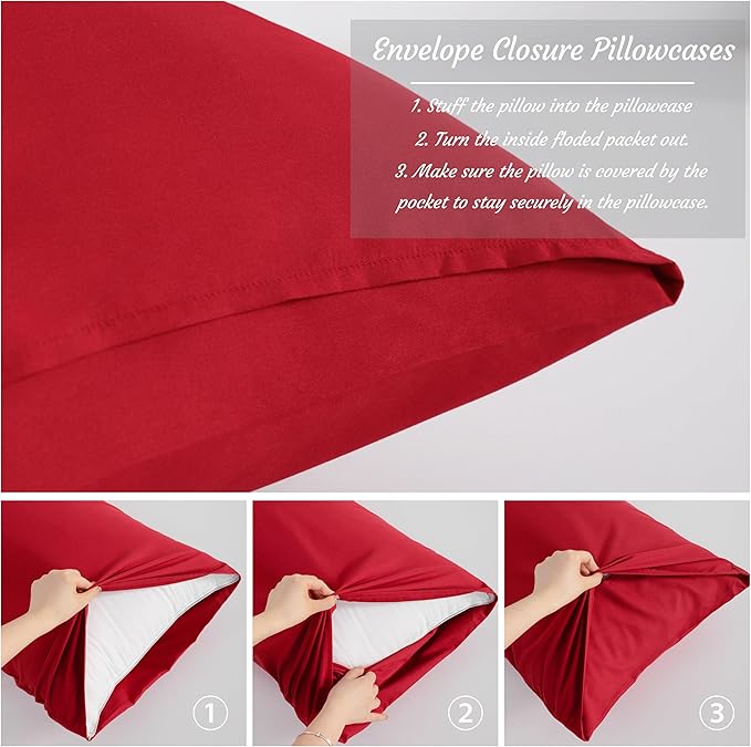 NTBAY King Pillow Cases Set of 2, 2 Pack Brushed Microfiber 20x40 Pillow Cases, Soft, Wrinkle, Fade, Stain Resistant Red Pillow Cases with Envelope Closure, 20x40 Inches, Red