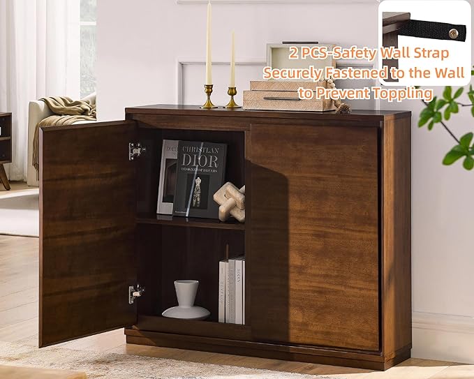LKTART Mid Century Modern Sideboard Buffet Cabinet, Narrow Walnut Sideboard,Wood Storage Cabinet Credenza with 2 Doors for Living Room, Kitchen, Entryway, Hallway(9.25" D*39" L)
