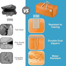 VENO 10 Pack Moving Bags w/Backpack Straps, Heavy Duty, Moving Boxes Alternative, Packing Supplies, Large Storage Totes for Dorm Room Essentials with Zipper (Seasonal Autumn Orange, 10 Pack)