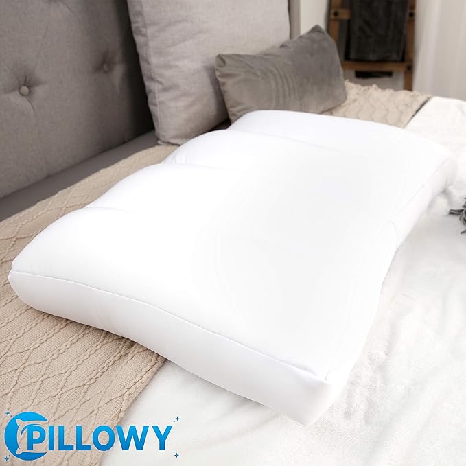 PILLOWY Premium Microbead Bed Pillow, X-Large Extra Fluffy But Supportive - Ultra Comfortable Sleep with Silk Like Anti Aging Cover 85% Spandex/ 15% Nylon Breathable, Cooling Barely Beige
