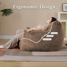 Giant Plush Bean Bag Chair for Adults with Armrests - Oversized Comfy Khaki Beanbag Lounge Lazy Floor Sofa Chair for Living Room, Bedroom & Dorm, Cozy Fluffy Single Cloud Mini Couch