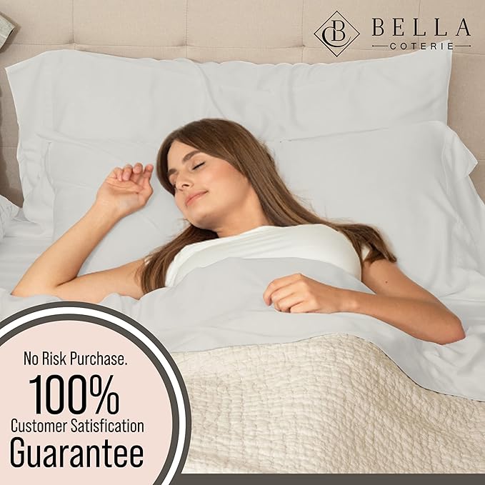 Bella Coterie 6 Piece Luxury Bamboo Viscose Queen Size Sheet Set | 100% Organically Grown | Cooling for Hot Sleepers | 18" Deep Pocket | Soft & Hypoallergenic | 4 Pillowcases [Grey Mist]