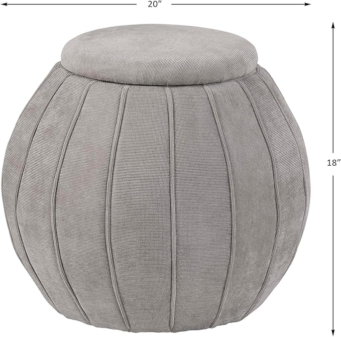Crestview Collection 18" Foot Stool Ottoman, Round Storage Ottoman Removable Seat, Fabric Round Foot Rest, Vanity Stool, Extra Seating for Living Room, Bedroom, Entryway (Taupe)