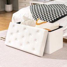 B FSOBEIIALEO Folding Storage Ottoman, Long Ottomans Shoes Bench, Velvet Storage Chest Footrest Seat 31.5