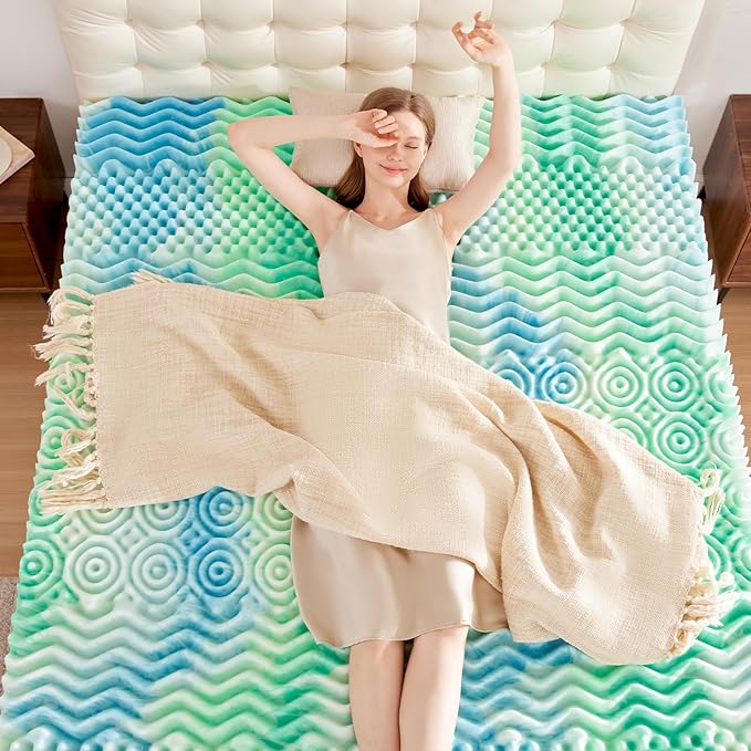 2 Inch 7-Zone King Memory Foam Mattress Topper Egg Crate Cooling Gel Infused Mattress Pad Bed Topper for Pressure Relief and Back Pain Soft & Breathable, CertiPUR-US Certified