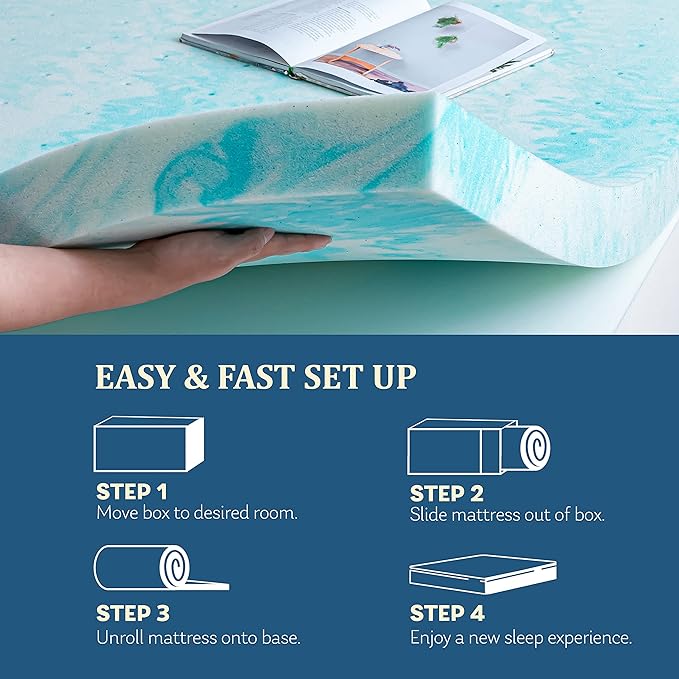 EGO Topper 2 Inch King Memory Foam Mattress Topper, Gel Foam Mattress Topper for Pressure Relief, Ventilated Design Bed Topper in a Box, CertiPUR-US Certified, 76"×80", Medium
