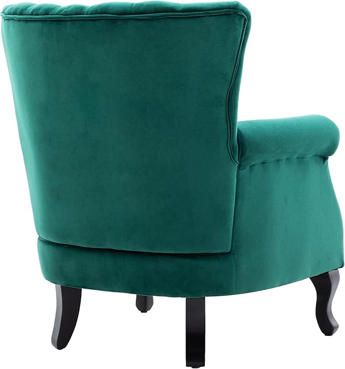 Mid Century Accent Chair Modern Tufted Wingback Armchairs Club Chair Velvet Fabric Single Sofa Lounge Chair with Pillow for Living Room, Green