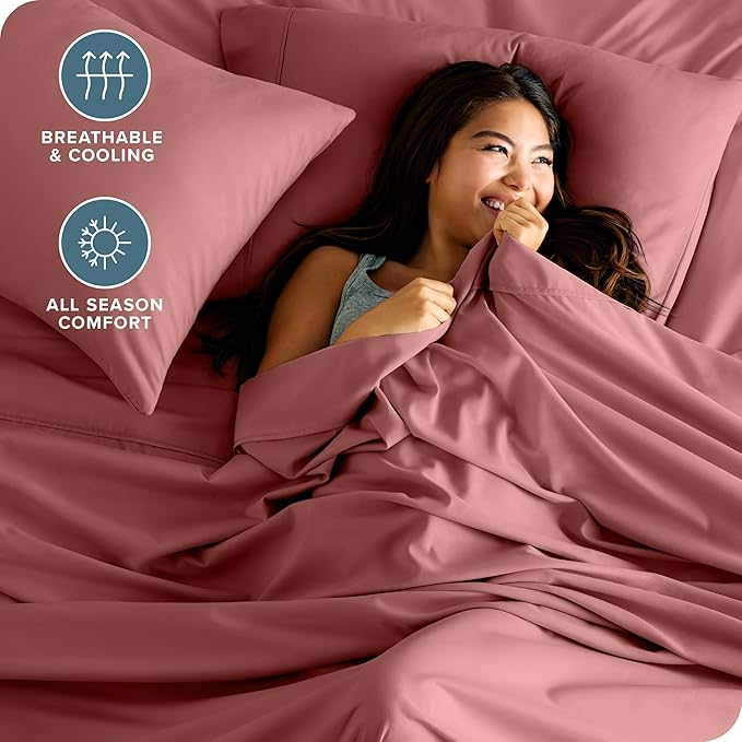 Bare Home Full XL Sheet Set - Luxury 1800 Ultra-Soft Microfiber Full Extra Long Bed Sheets - Double Brushed - Deep Pockets - Easy Fit - 4 Piece Set - Bedding Sheets & Pillowcases (Full XL, Dusty Rose) BareHome