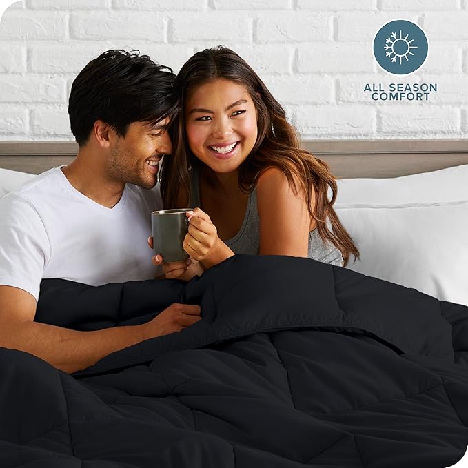 Bare Home Duvet Insert Comforter - Twin/Twin Extra Long - 8 Duvet Loops - Goose Down Alternative - Ultra-Soft - Premium 1800 Series - All Season Warmth - Bedding Comforter (Twin/Twin XL, Black)