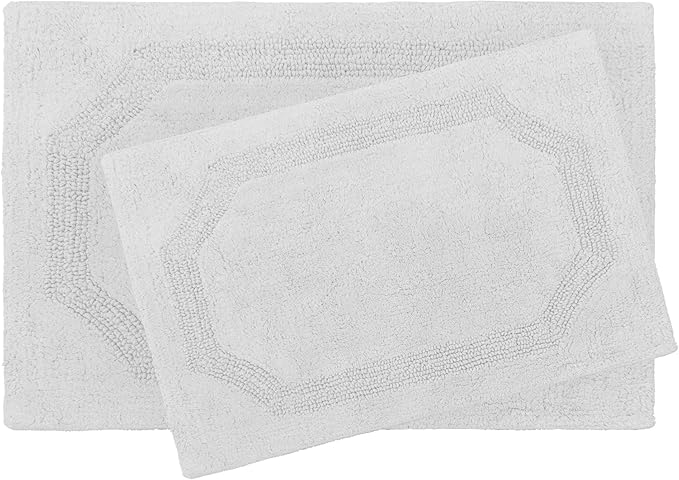Laura Ashley - Reversible Cotton Bath Mat, Premium Bathroom Décor, Machine Washable Bathroom Rug, Highly Absorbent, 17"x24"/20"x32" 2-Piece Set, Light Grey