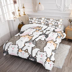 CVHOUSE Cat Bedding,Cartoon Cat Comforter King,Animals Print Comforter Set for Kids,Kawaii Quilt Set with 1 Comforter and 2 Pillow Cases