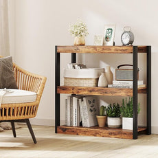 Giantex 3 Tier Bookshelf, Freestanding Wooden Bookcase with Dual Anti-Tipping Kits, Open Display Rack Shelving Unit, Storage Organizer for Living Room, Bedroom & Study (1,Rustic Brown & Black)