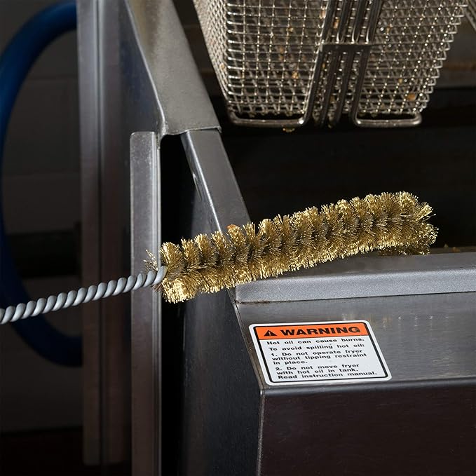 27" Deep Fryer Cleaning Brush – Straight High-Temp Commercial Kitchen Tool - Heavy Duty Brass Bristles - Heat Resistant to 750F for Food Debris - Deep Fryer Cleaner Made in USA by FryOilSaver Co. B52C