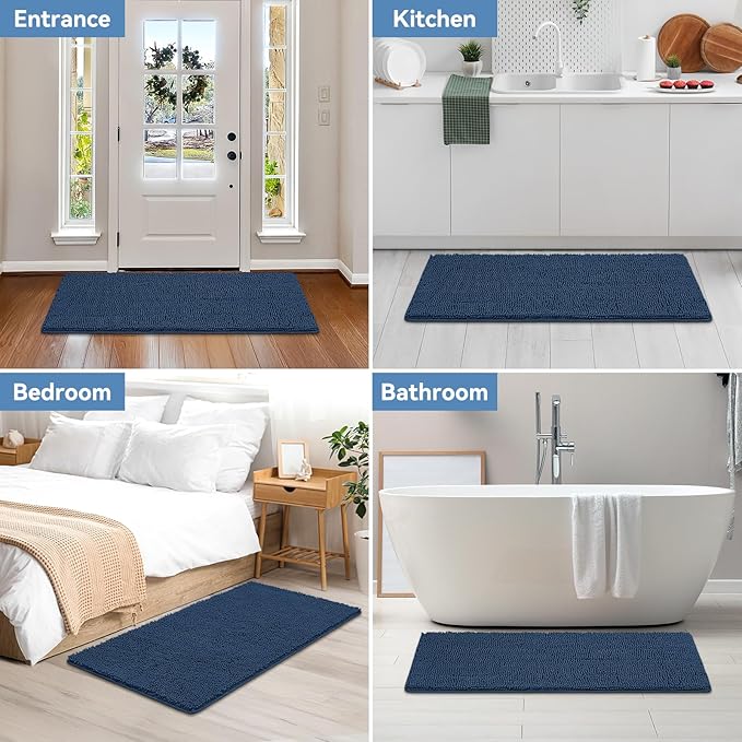 Bcoimo 48"×24" Absorbent Bath Mat, Non-Slip with Backing Chenille Bath Rug and Machine Washable Bathroom Mat Quick-Dry Design. Ideal for Bathroom and Tub Areas