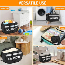 Collapsible Laundry Baskets, Tear-proof Dirty Clothes Hampers for Laundry, Foldable Laundry Basket with Dual Handles, Easy to Carry Pop Up Hamper for Bedroom, Bathroom, Dorm, Laundry Room Black