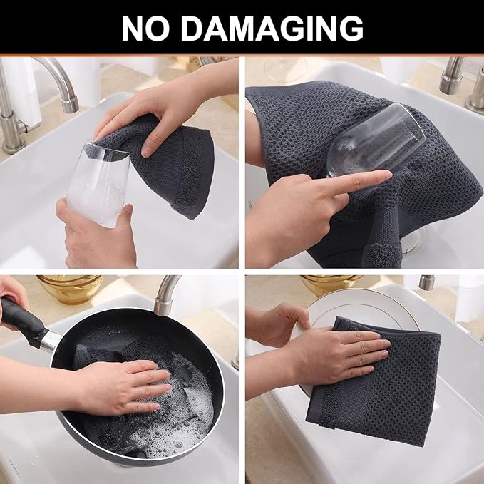 Homaxy 100% Cotton Waffle Weave Kitchen Towels, 13 x 28 Inches Super Absorbent and Machine Washable Dish Towels for Drying Dishes, 8-Packs, Dark Grey