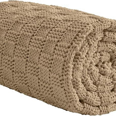 Knitted Weighted Blanket for Adult, No Beads Heavy Blanket 48” x 72'' 10lbs, Breathable Chunky Knit Blanket, Cooling Weighted Blanket for Hot Sleepers, Christmas Home Decor (Camel)