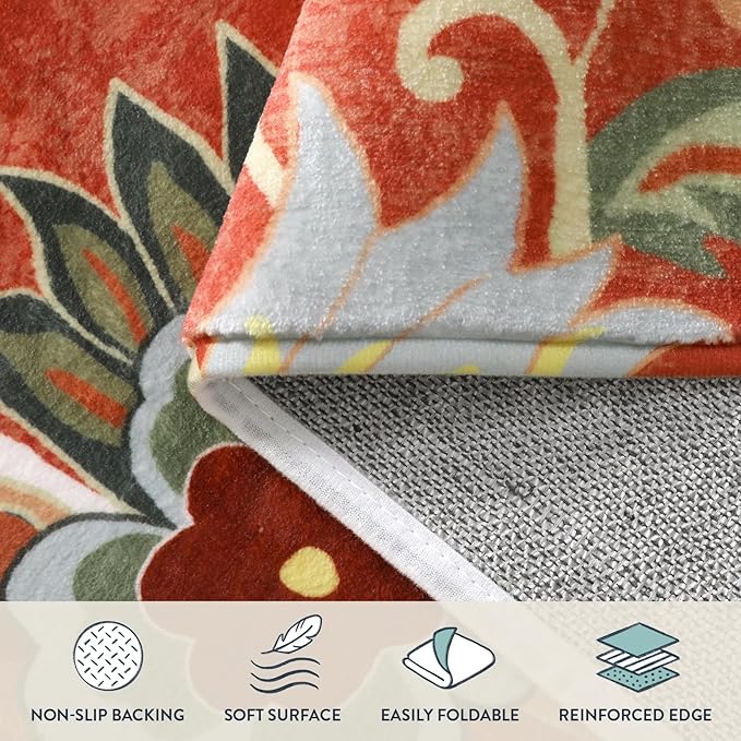 Lahome Floral Washable Rugs 5x7, Carpets for Living Room Non-Slip Lightweight, Soft Bedroom Throw Paisley Print Low-Pile Large Christmas Area Rug for Dining Room, Kitchen, Entryway
